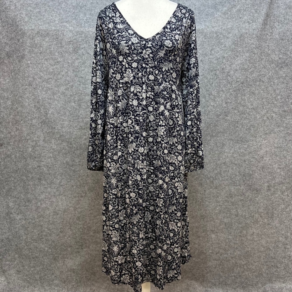 Isabel Maternity‎ by Ingrid & Isabel Navy White Floral V-Neck Midi Dress Medium